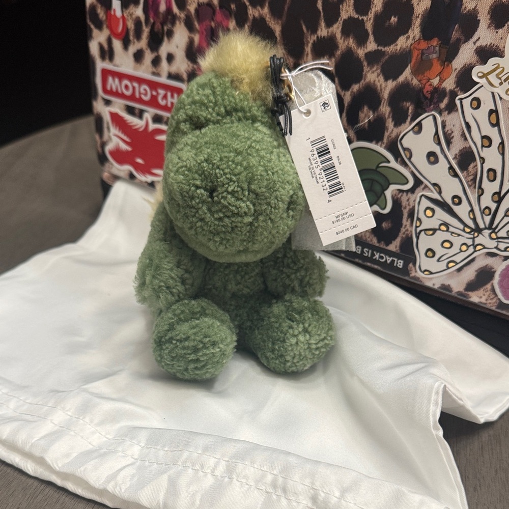 Coach Green Plush Dinosaur Key Holder